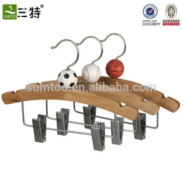 Wooden kids cartoon pants hangers with clips